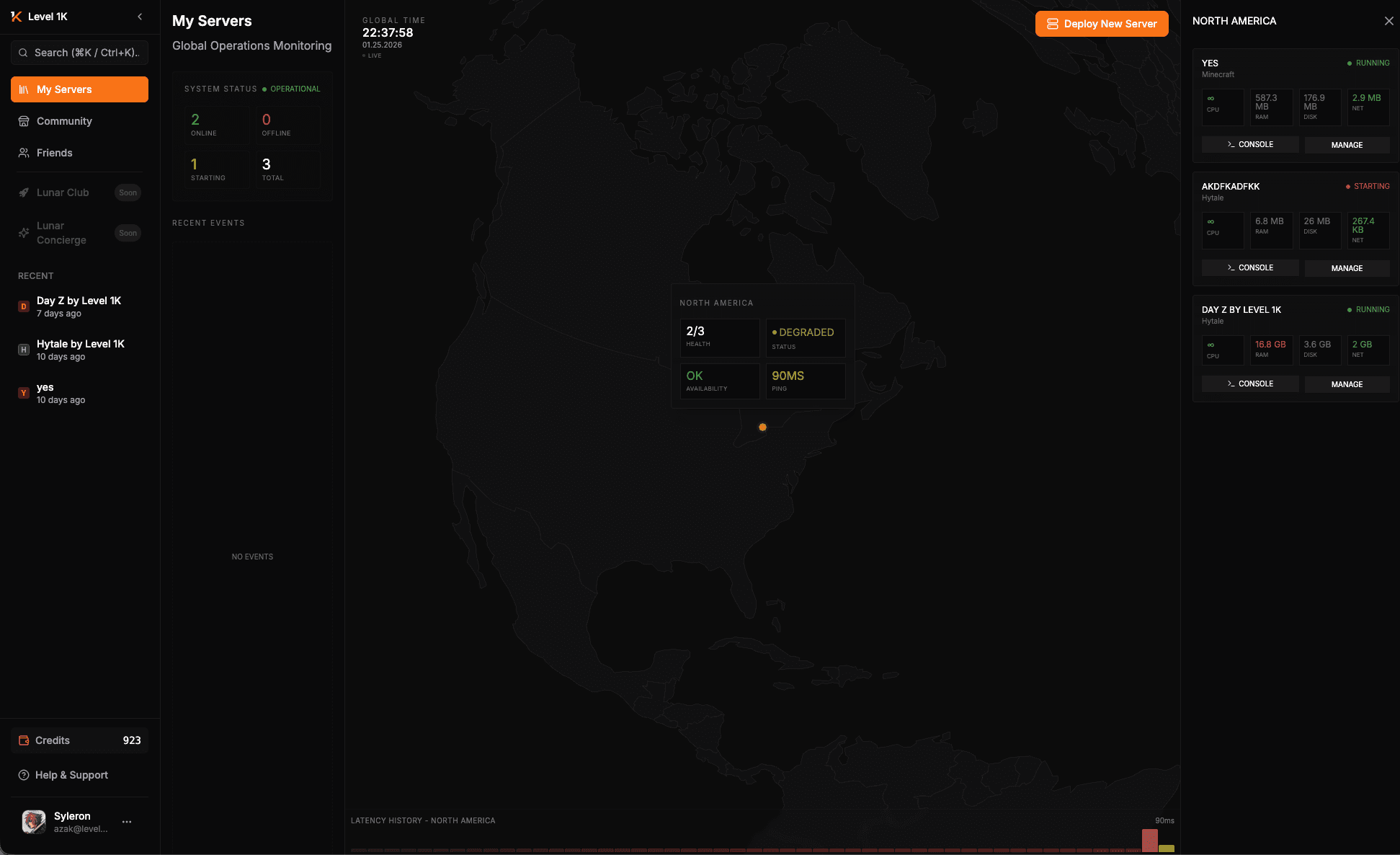 Level 1K Dashboard - Server Management Interface
